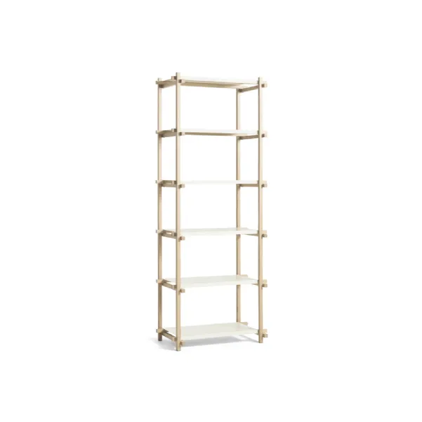 Immagine principale Libreria Woody in rovere saponato con ripiani in acciaio bianco