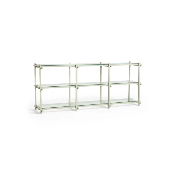 Immagine principale Scaffale Woody in faggio grigio fumè con ripiani in vetro trasparente